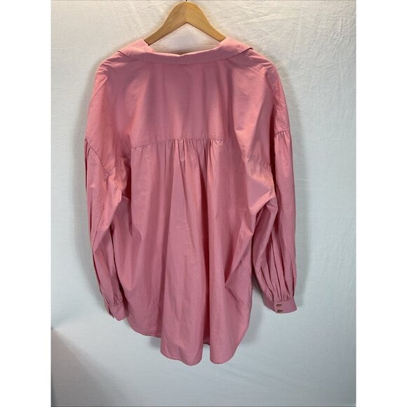 NEW Free People Button Down Lantern Sleeve Poplin Shirt Pink Oversized size‎ L - Picture 2 of 14